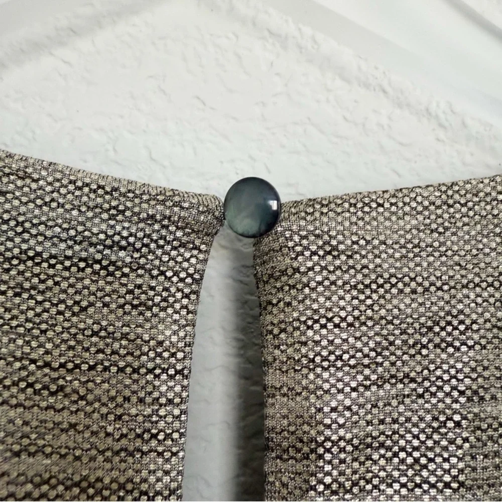 Anthropologie Gold Metallic Faux Wrap Side Ruched Dress - Picture 7 of 8